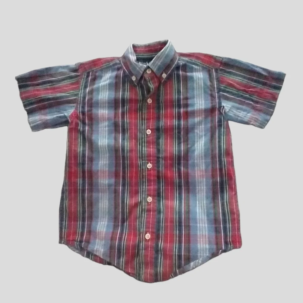 RALPH LAUREN red plaid button down polo shirt~boy's size 4~short‎ sleeves~